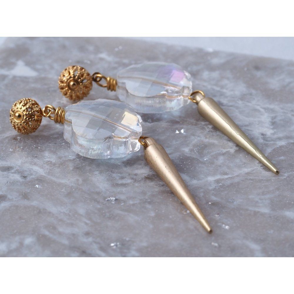 Crystal Earrings with Gold Spike Dangles